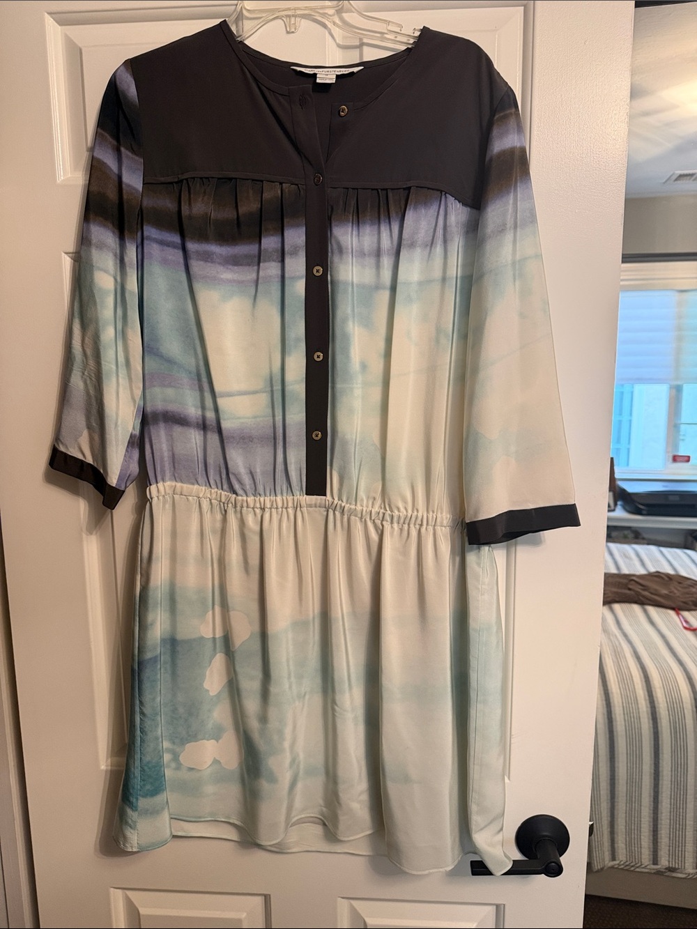 Diane Von Furstenberg Blue and Black Gradient Button Midi Dress
